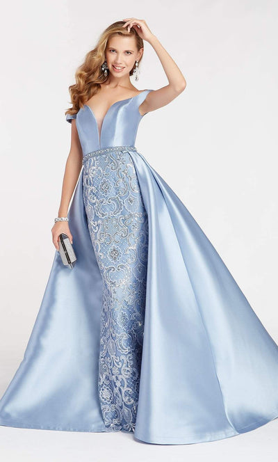 Alyce Paris - 60495 Plunging Off Shoulder Mikado Overskirt Gown In Blue
