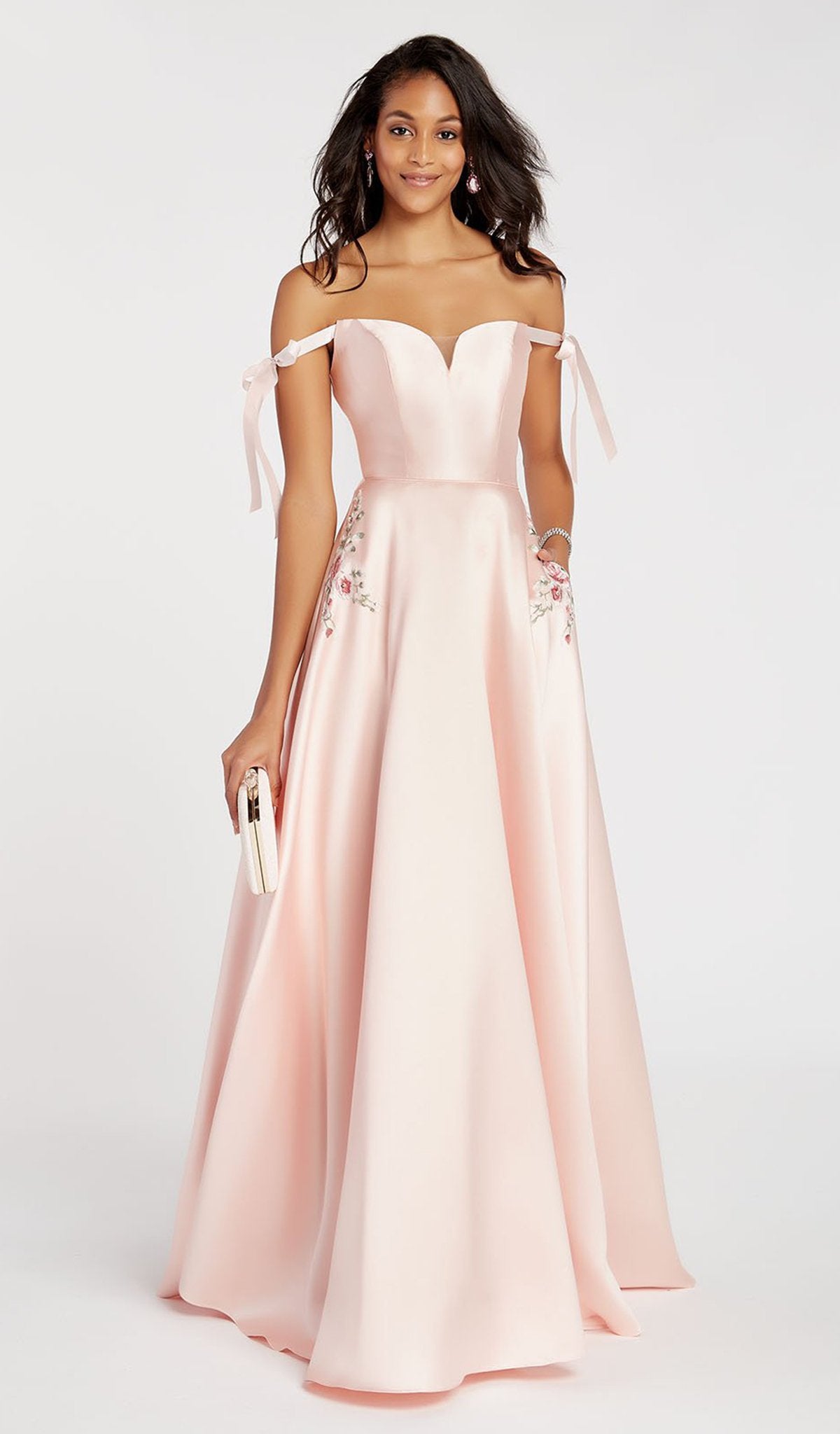 Alyce Paris - 60499 Ribbon Sleeves Off Shoulder Mikado Prom Gown In Orange