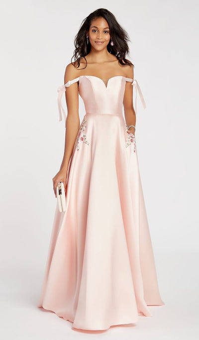 Alyce Paris - 60499 Ribbon Sleeves Off Shoulder Mikado Prom Gown In Orange