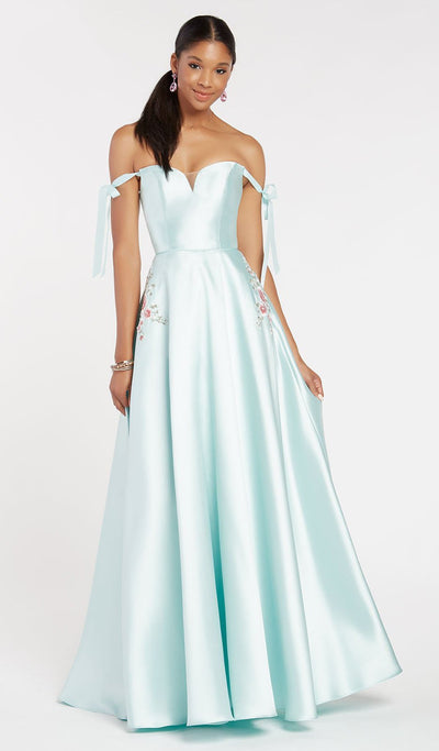 Alyce Paris - 60499 Ribbon Sleeves Off Shoulder Mikado Prom Gown In Green