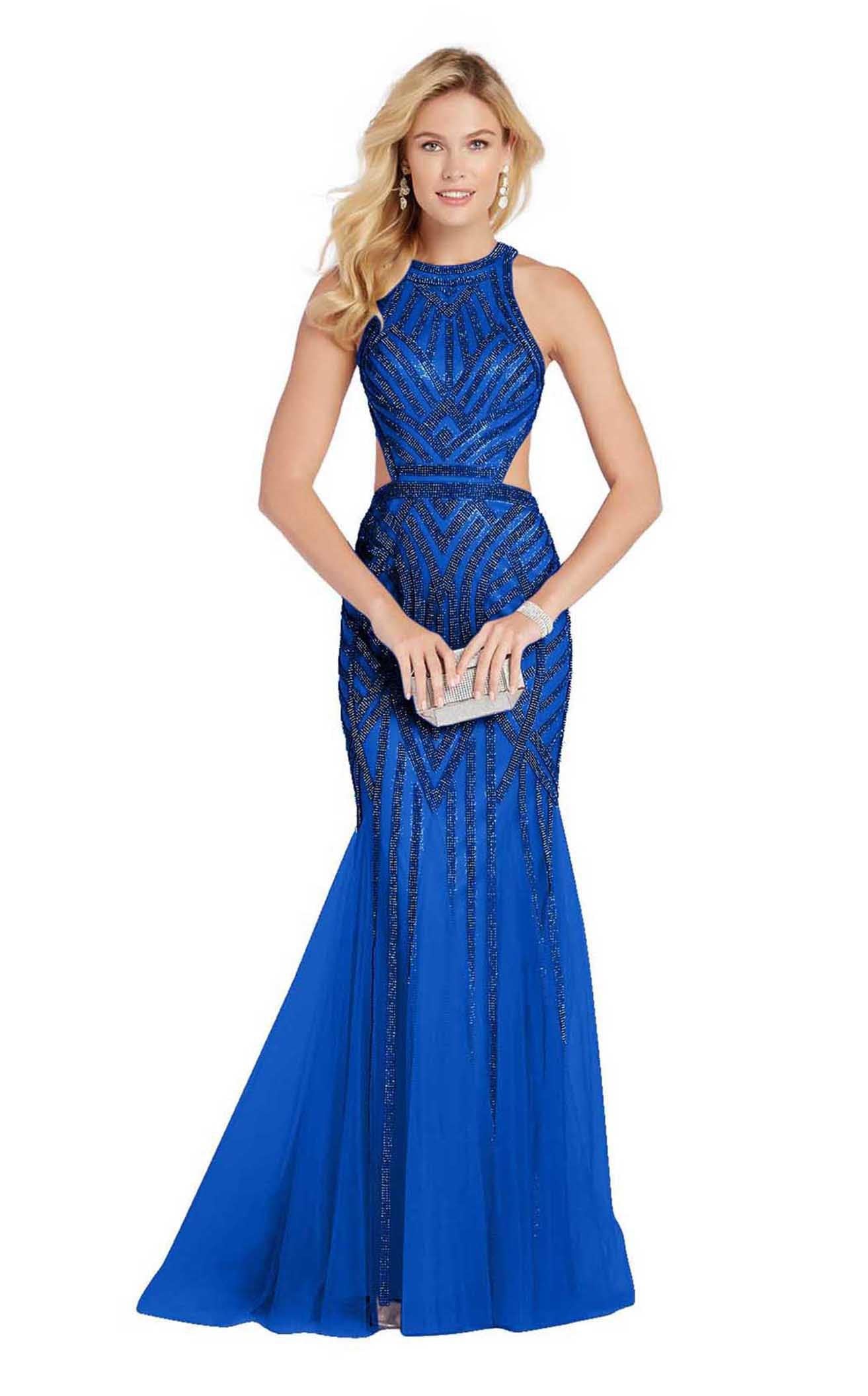 Alyce Paris - 60519 Beaded Midriff Cutout Trumpet Gown in Blue