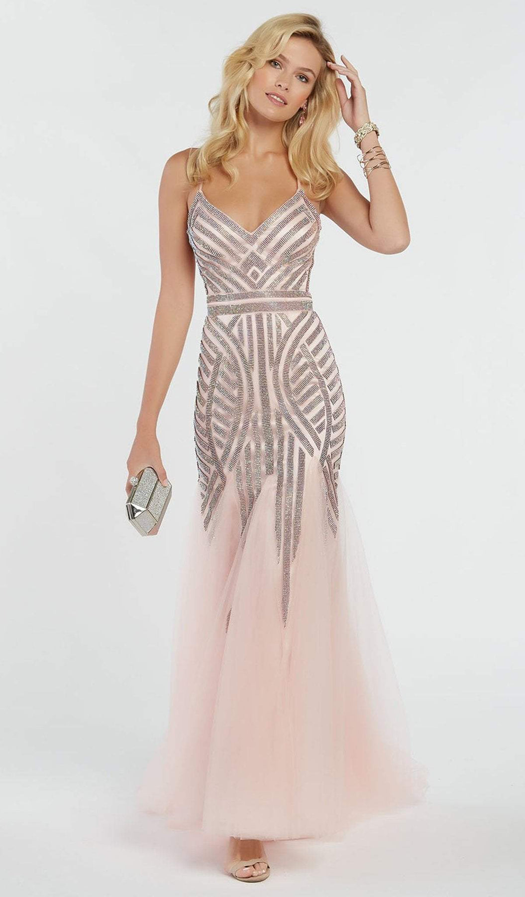 Alyce Paris - 60520 Geometric Beaded Trumpet Godet Gown In Pink