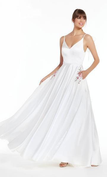 Alyce Paris - 60505 Fitted V-Neck Pleated A-Line Evening Gown In White