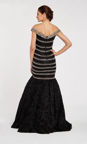 Alyce Paris - 60535 Hand beaded Tulle Off-Shoulder Mermaid Gown In Black and Gold