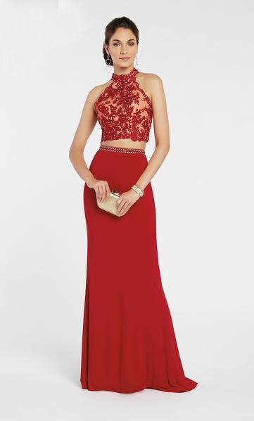 Alyce Paris - 60547 Beaded Lace Two Piece High Halter Evening Dress In Red