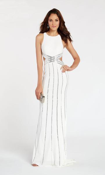 Alyce Paris - 60537 Fitted Jewel Neck Sleeveless Sheath Evening Gown In Silver and White