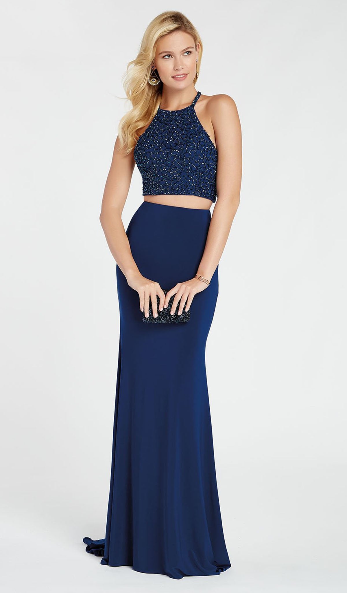 Alyce Paris - 60544 Two-Piece Beaded Halter Bodice Long Gown In Blue