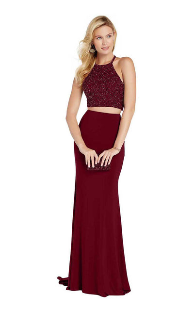 Alyce Paris - 60544 Two-Piece Beaded Halter Bodice Long Gown in Red