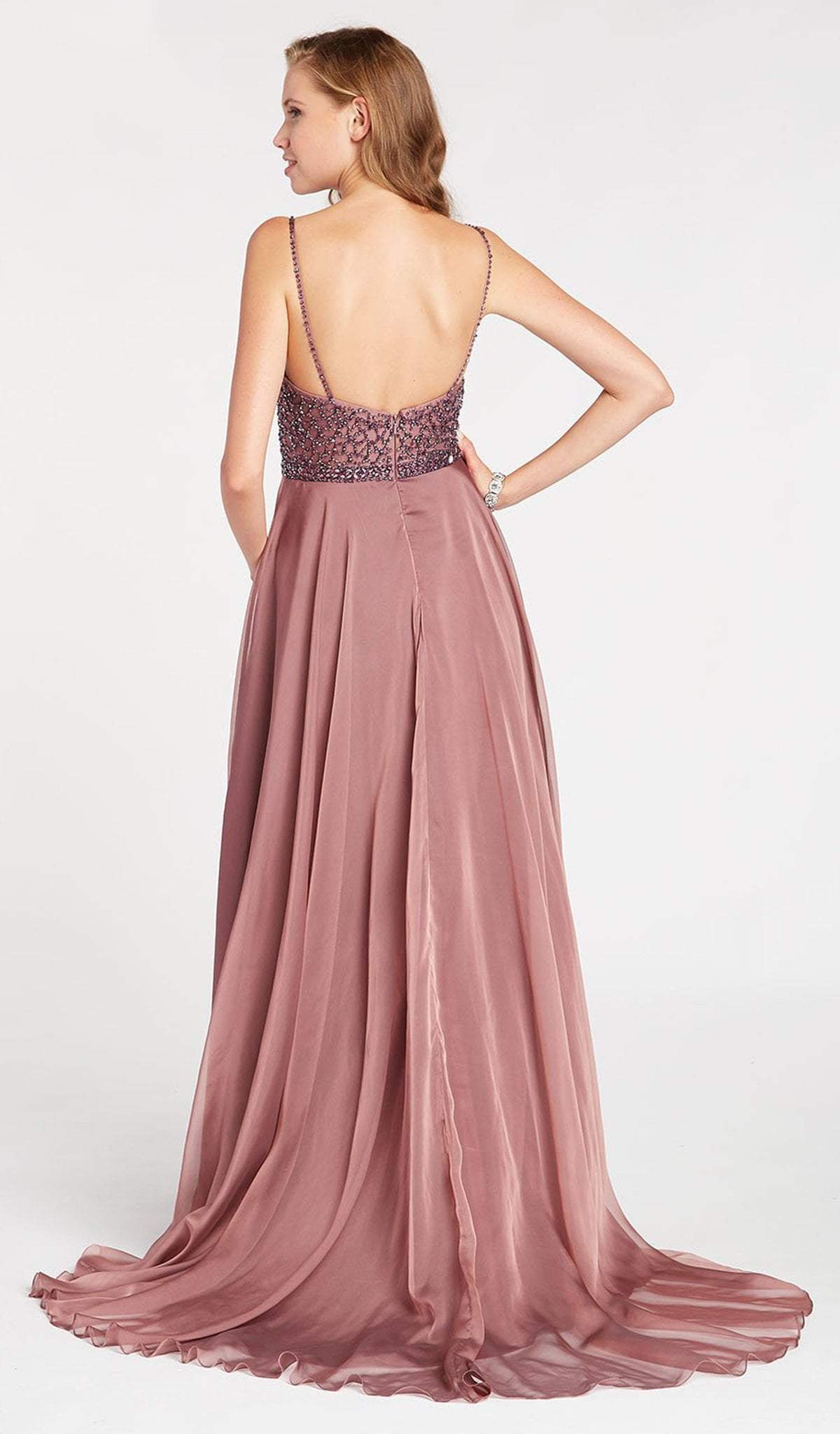 Alyce Paris - 60546 Beaded Spaghetti Straps Silky Chiffon Prom Gown In Nude and Pink