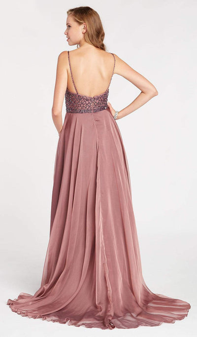 Alyce Paris - 60546 Beaded Spaghetti Straps Silky Chiffon Prom Gown In Nude and Pink