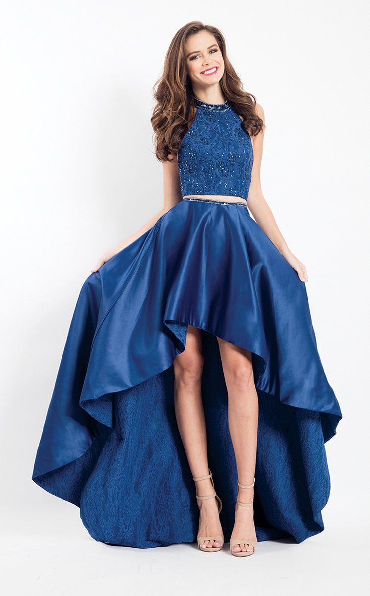 Rachel Allan - 6077 Two Piece Embellished High Low Dress in Blue