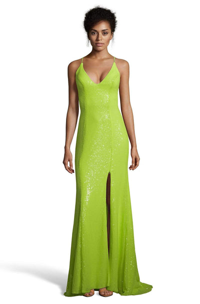 Alyce Paris - 60823 Sleeveless V Neck Iridescent Sequins Evening Gown Evening Dresses 0 / Citronelle