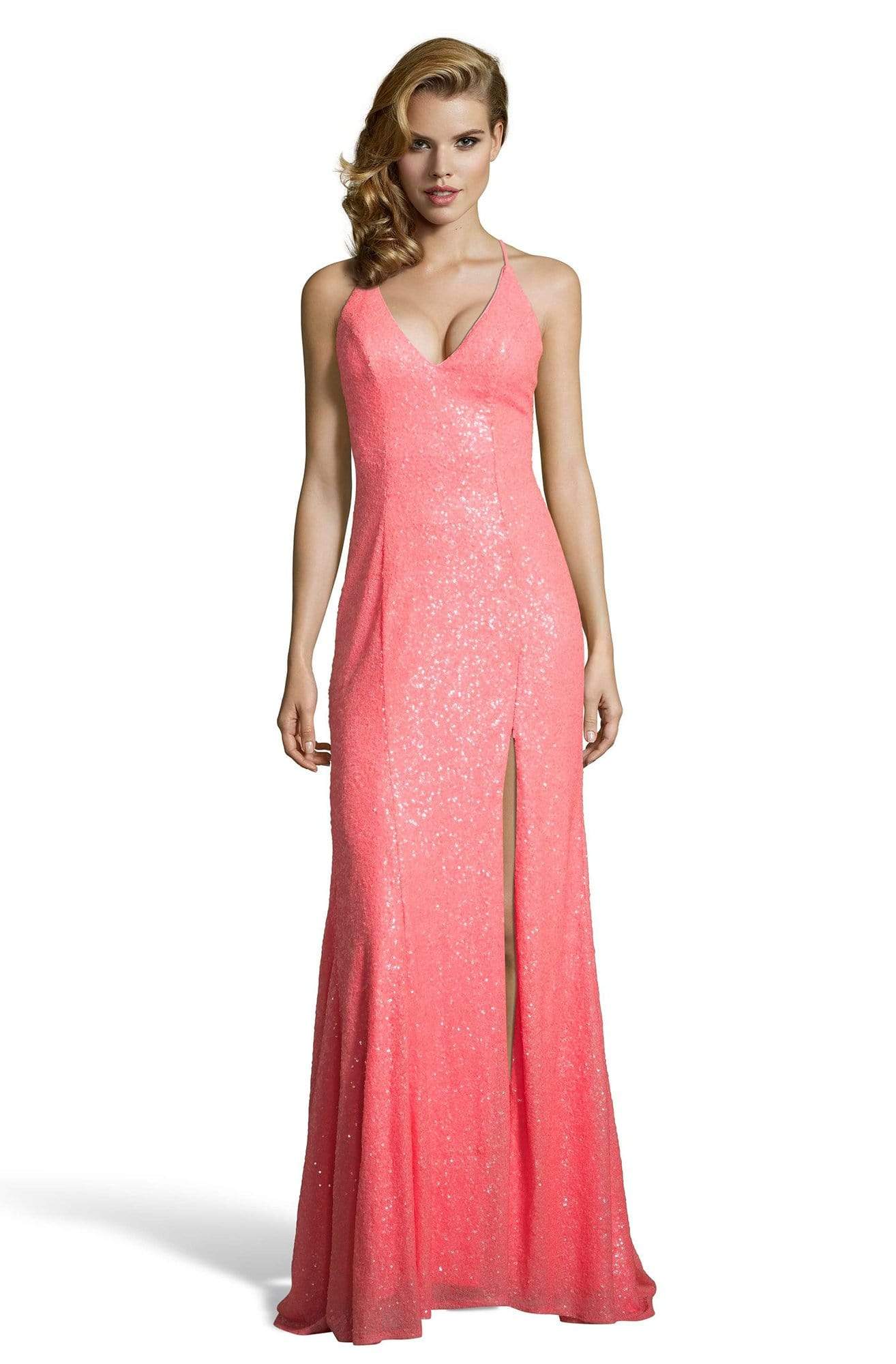 Alyce Paris - 60823 Sleeveless V Neck Iridescent Sequins Evening Gown Evening Dresses 0 / Hyper Pink