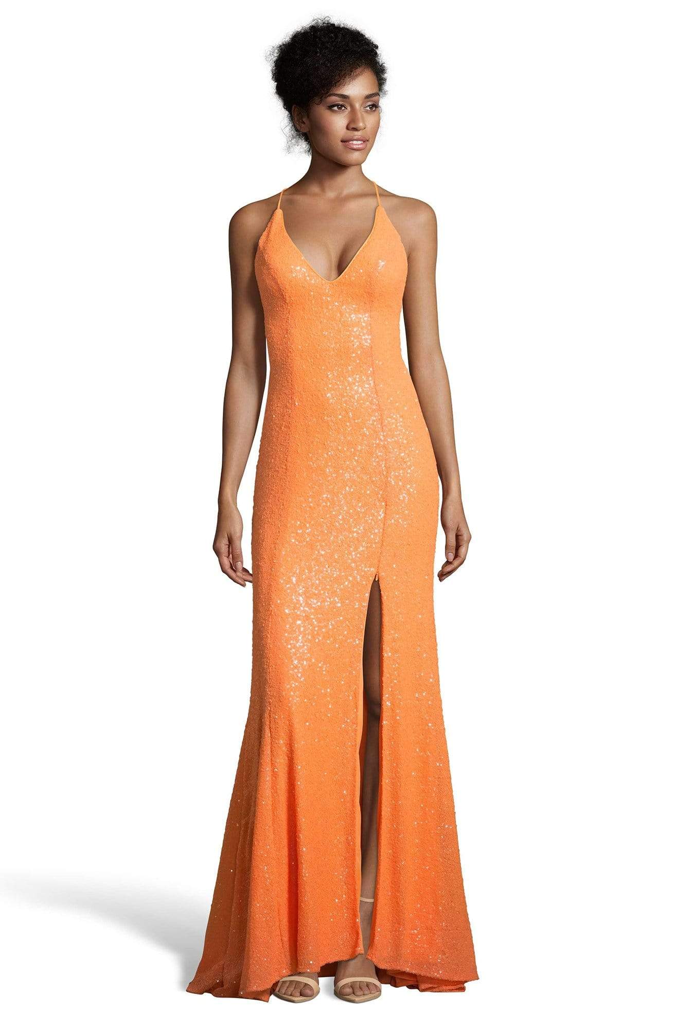 Alyce Paris - 60823 Sleeveless V Neck Iridescent Sequins Evening Gown Evening Dresses 0 / Tangerine