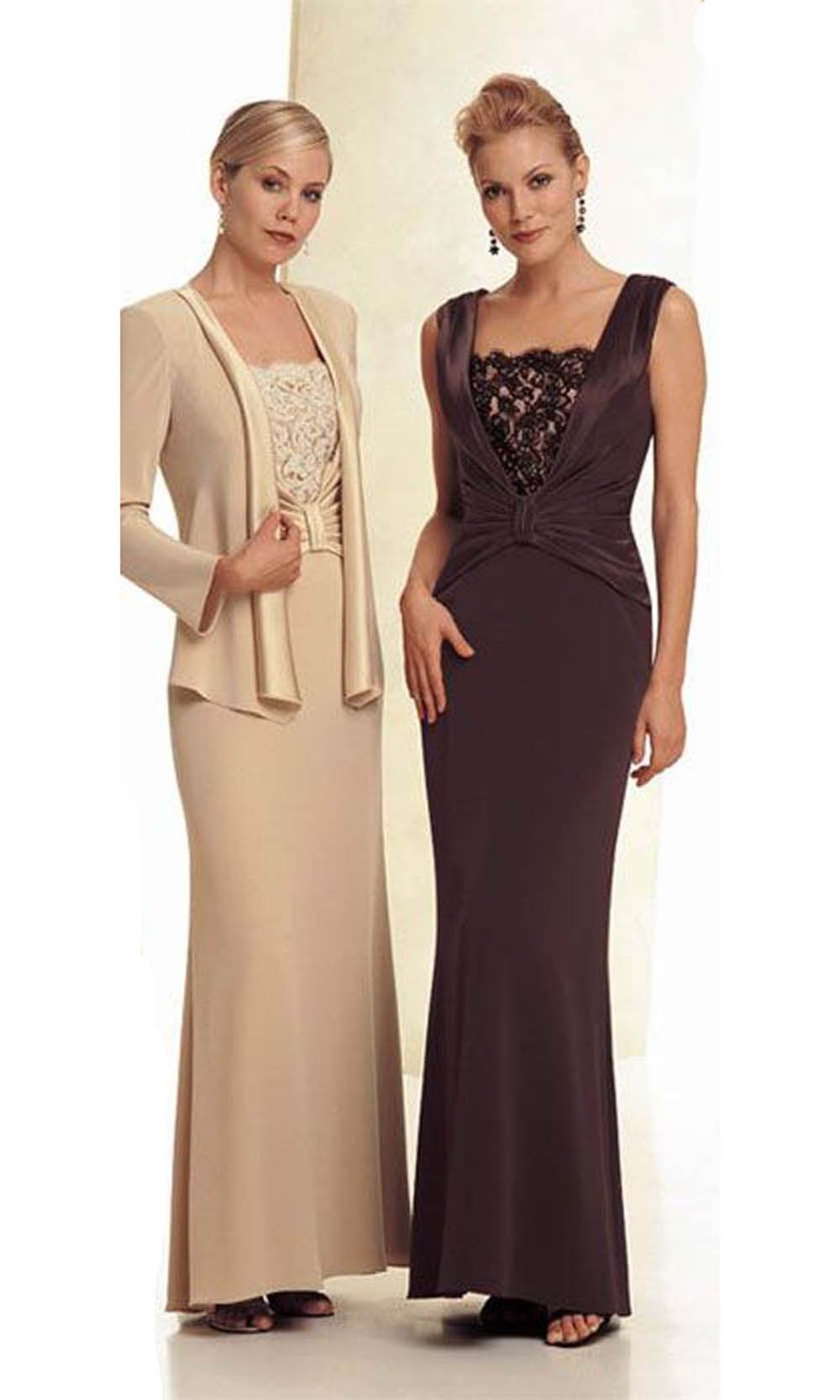 Montage by Mon Cheri - 25901P Two-Piece Silky Crepe Suit Dress In Neutral and brown