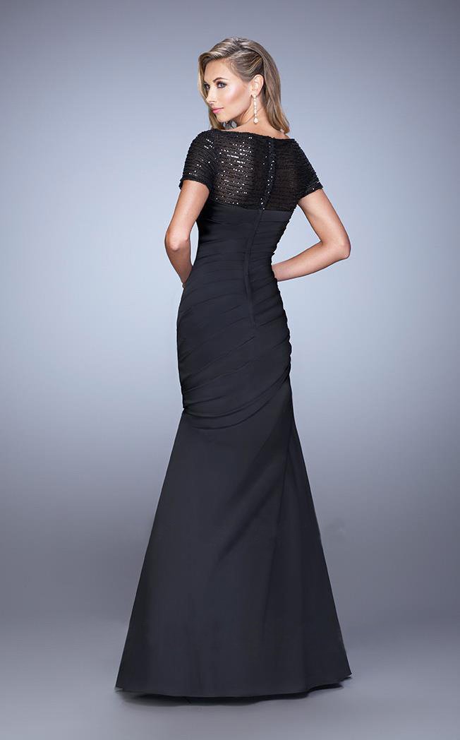 La Femme - 21670 Sequined Draped Mermaid Gown In Black