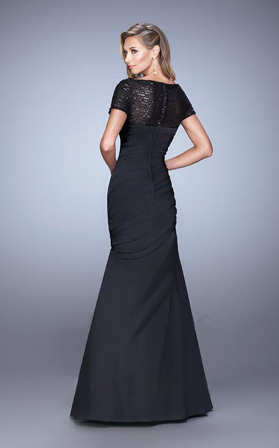 La Femme - 21670 Sequined Draped Mermaid Gown In Black