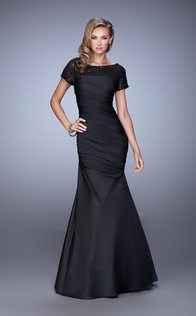 La Femme - 21670 Sequined Draped Mermaid Gown In Black