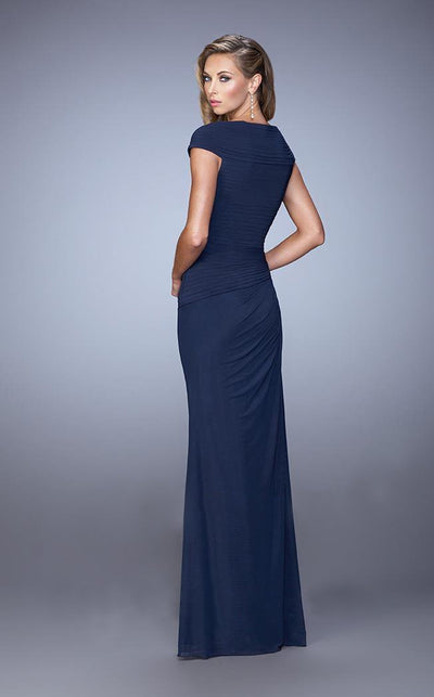 La Femme Ruched Sweetheart Fitted Cap Sleeves Dress 21694 - 1 pc Navy In Size 14 Available in Blue