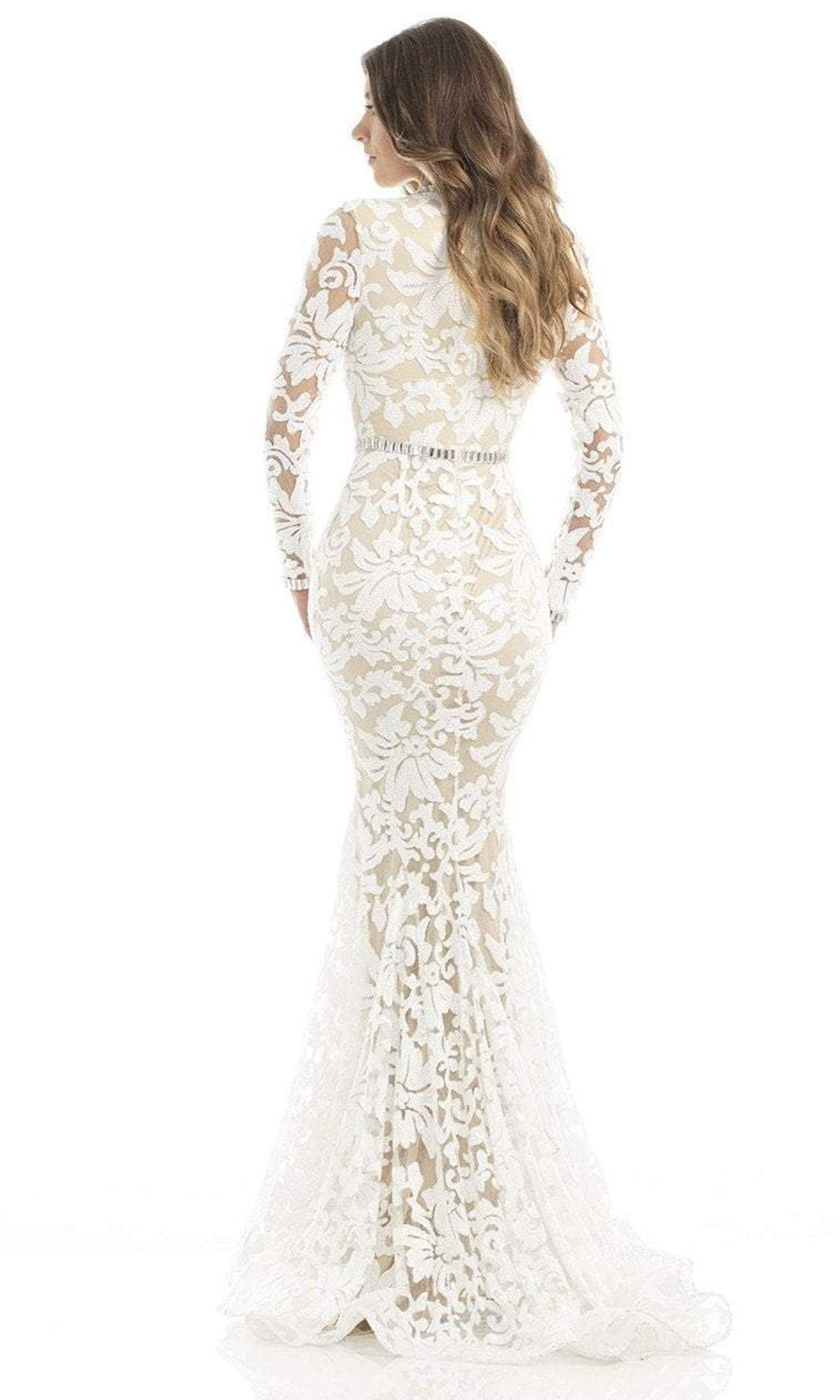 Johnathan Kayne - Sequined Plunging V-neck Mermaid Gown 6113 - 1 pc White/Nude in Size 6 Available CCSALE 6 / White/Nude