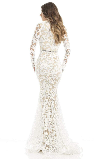 Johnathan Kayne - Sequined Plunging V-neck Mermaid Gown 6113 - 1 pc White/Nude in Size 6 Available CCSALE 6 / White/Nude