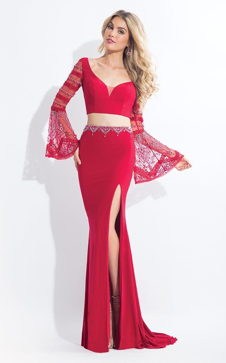 Rachel Allan - 6122 Two Piece Lace Bell Sleeves Dress in Red