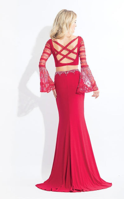Rachel Allan - 6122 Two Piece Lace Bell Sleeves Dress in Red
