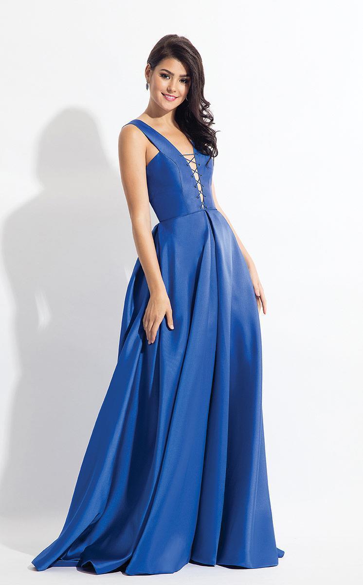 Rachel Allan - 6139 Strappy Mikado A-line Dress in Blue