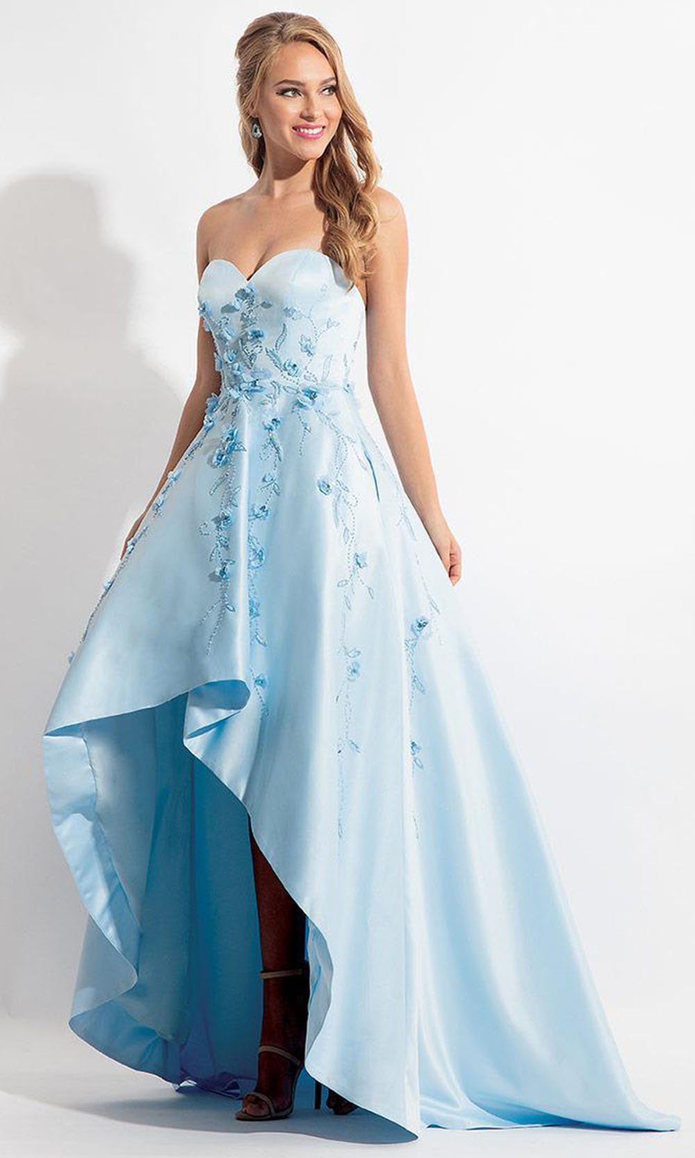 Rachel Allan - 6142 Strapless Blossom Applique High Low Gown in Blue
