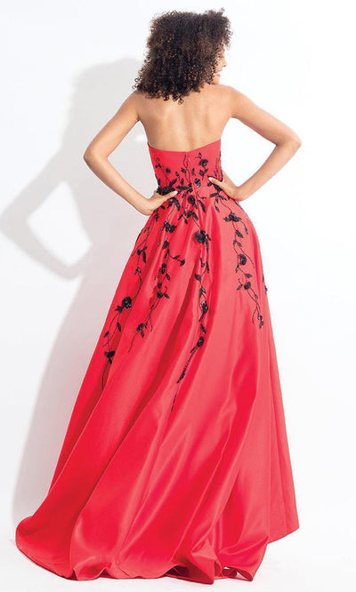 Rachel Allan - 6142 Strapless Blossom Applique High Low Gown in Red and Black