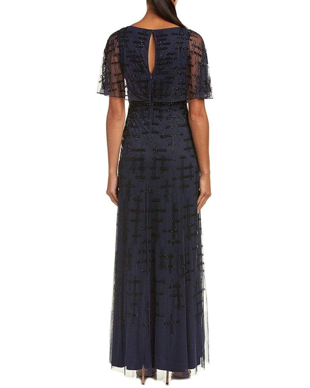 Aidan Mattox - MD1E201195 Short Flutter Sleeve Adorned Capelet Gown in Blue and Black