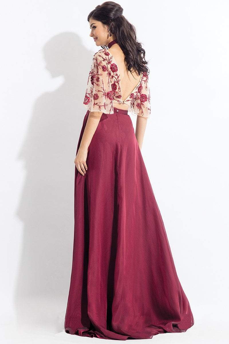 Rachel Allan - 6157 Floral Beaded Kimono Two-Piece Gown in Red
