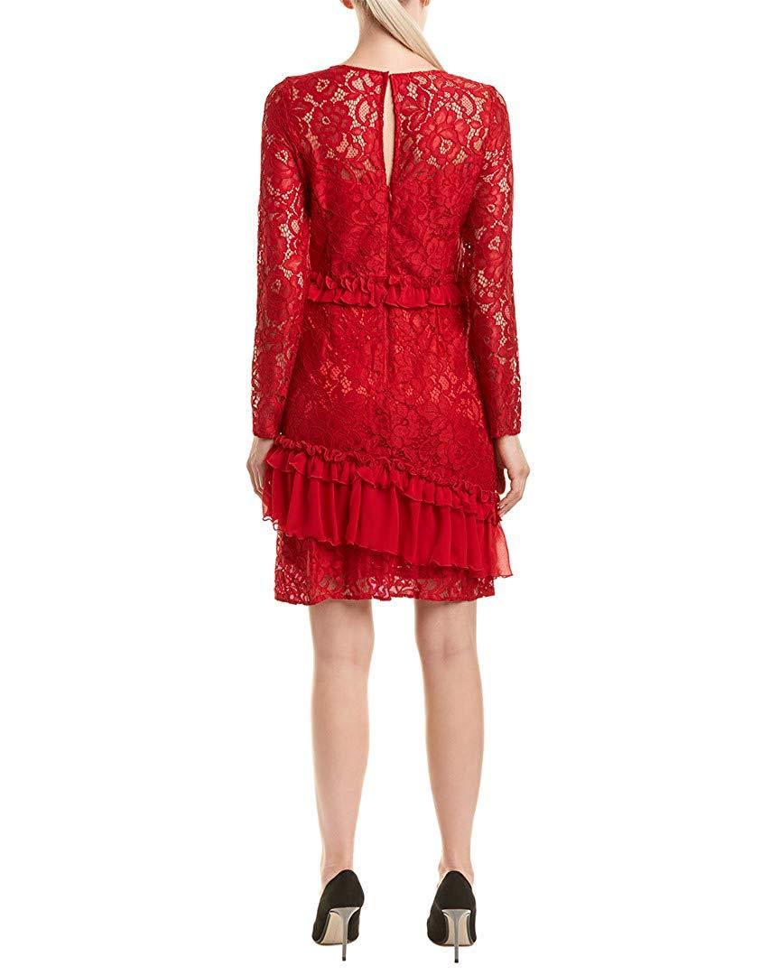 Taylor - 9964M Lace Ruffled Long Sleeves Dress In Red