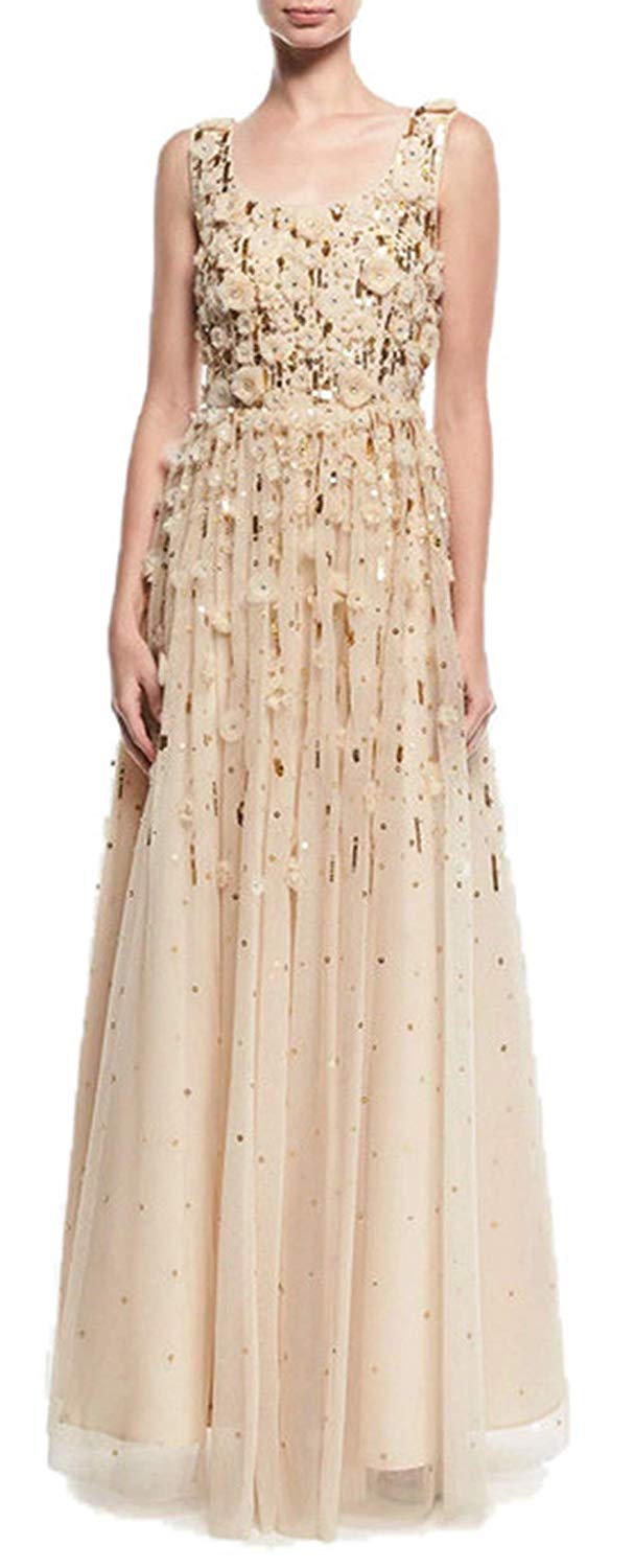 Aidan Mattox - MD1E201850 Floral Applique Scoop A-line Gown In Neutral