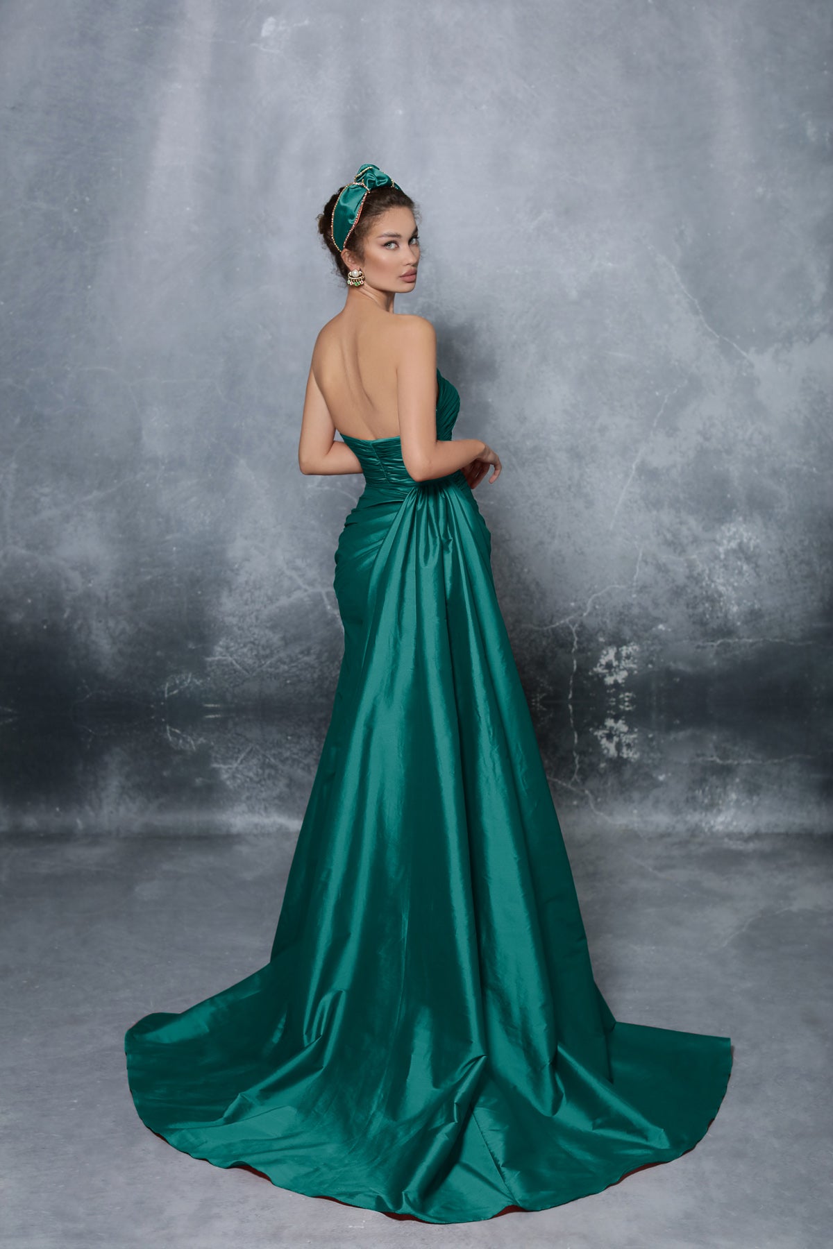 Tarik Ediz - 96092SC Ruched Allover Strapless Slit Gown