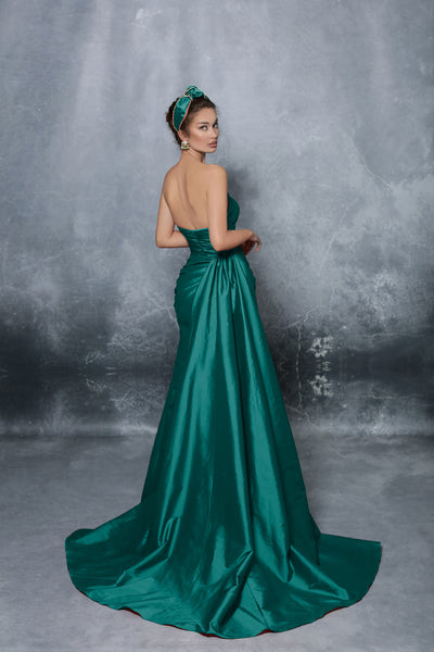 Tarik Ediz - 96092SC Ruched Allover Strapless Slit Gown