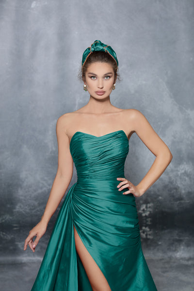 Tarik Ediz - 96092SC Ruched Allover Strapless Slit Gown