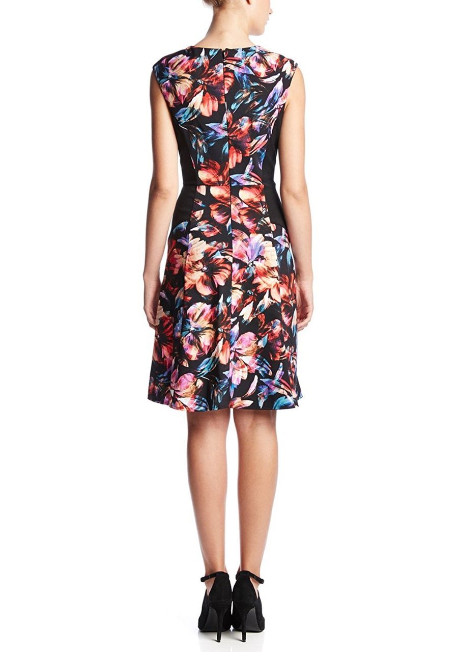 London Times - T1548M Floral Paneled A-Line Dress in Floral and Black