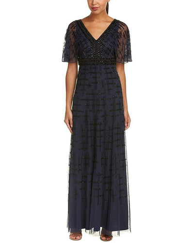Aidan Mattox - MD1E201195 Short Flutter Sleeve Adorned Capelet Gown in Blue and Black