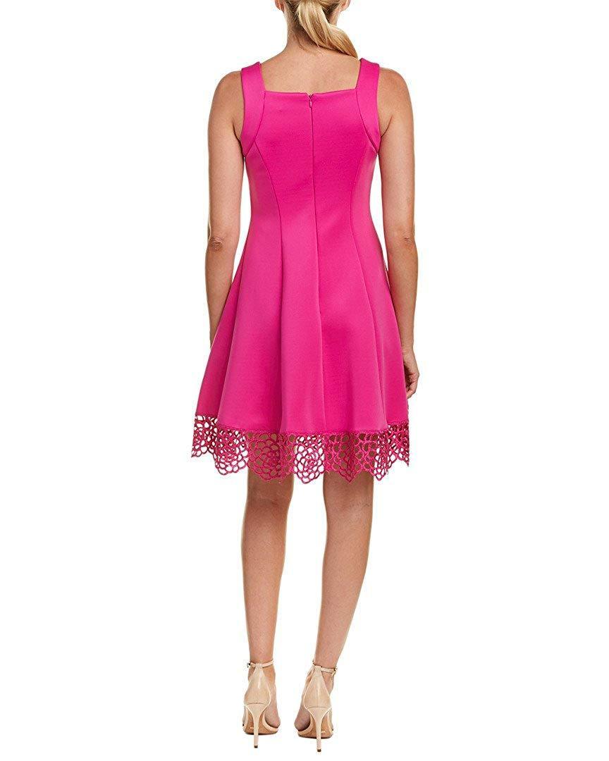 Donna Ricco - DR50624 Sleeveless V Neck Woven lace Hem A-line Dress In Pink