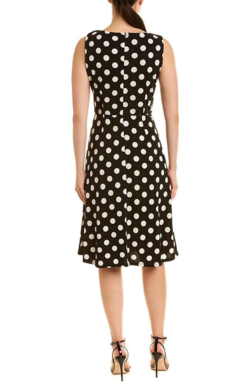 Taylor - 1379M Polka Dot Jersey A-line Dress In Black and White