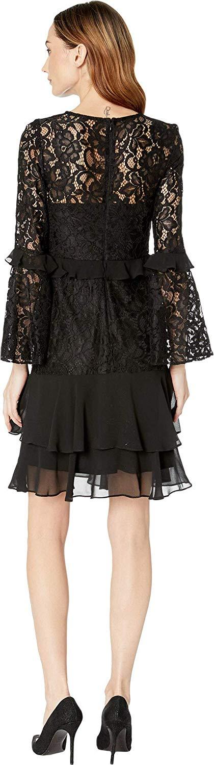 Taylor - 9967M Lace Flounce Sleeves Tiered Cocktail Dress In Black