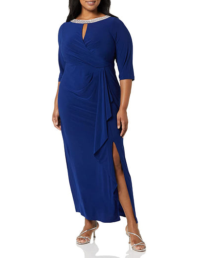 Alex Evenings 84351602 - Bateau Cascade Ruffle Formal Dress In Blue