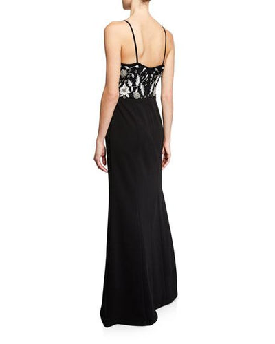 Aidan Mattox - MN1E203437 Floral Bodice Sleeveless A-line Dress In Black and White