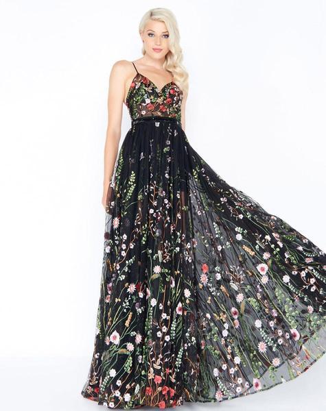 Mac Duggal - Sheer Sweetheart Floral Embroidered A-Line Gown 62989M In Black and Multi-Color