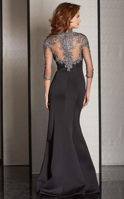 Clarisse - Embroidered Fitted Quarter Sleeved Evening Gown M6204 In Black