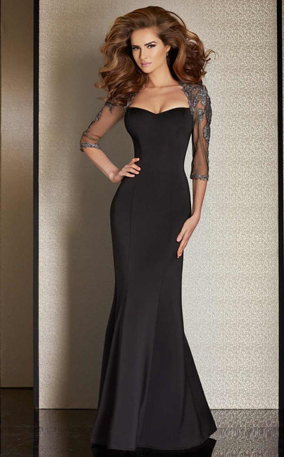 BlackClarisse - Embroidered Fitted Quarter Sleeved Evening Gown M6204 In Black