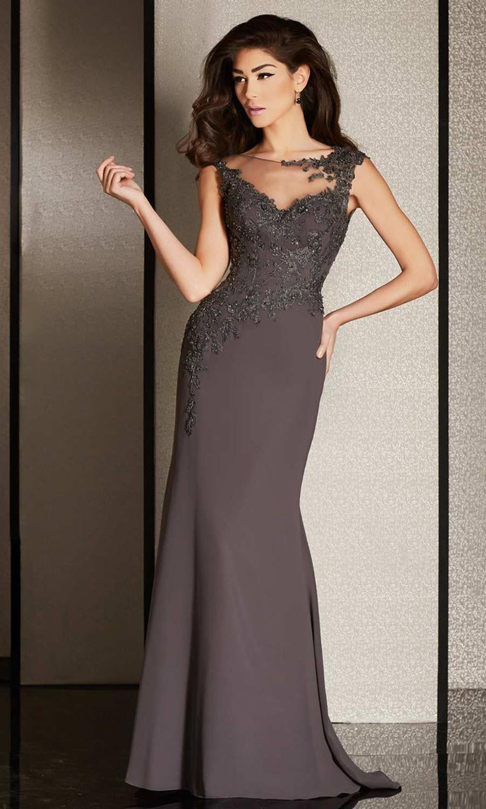 Clarisse - Applique Illusion Bateau Dress M6240 - 1 pc Navy in Size 8 Available CCSALE