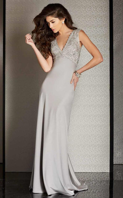 Clarisse Jeweled Lace Empire Sheath Gown M6248 In Silver