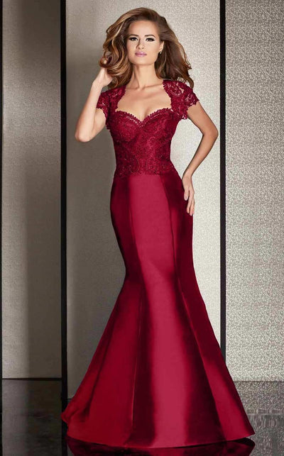 Clarisse - Cap Sleeve Lace Queen Anne Mermaid Gown in Red